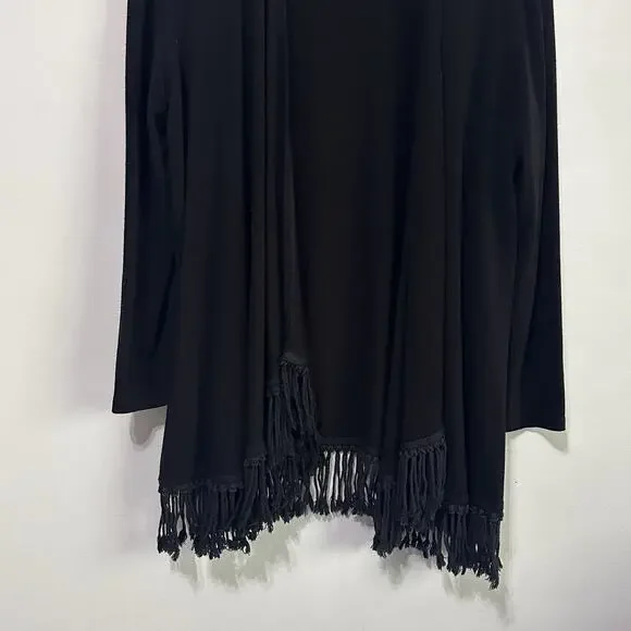 Joseph Ribkoff Fringe Hem Cardigan 14 Black Open Front Long Sleeve Party Dinner - Picture 4 of 8